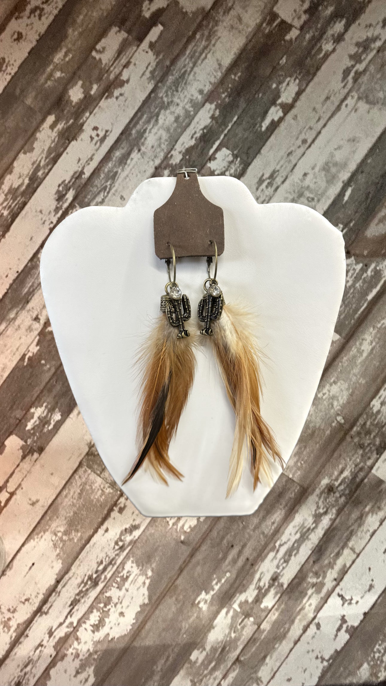 Feather Earrings with Cactus Charm