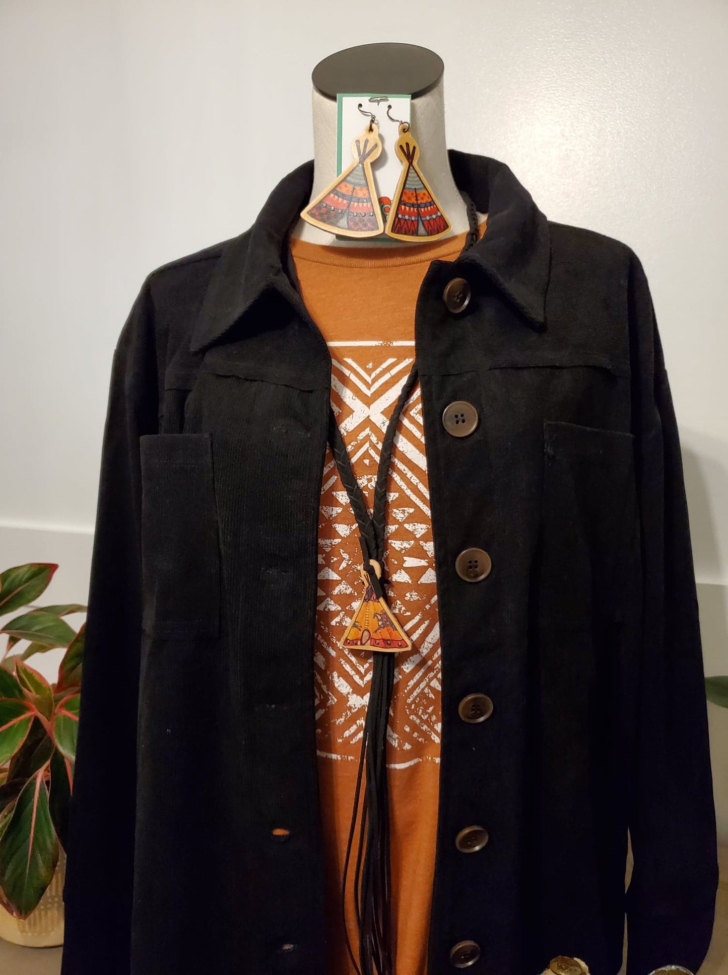 Corduroy Long Sleeve Black Crochet Back Jacket