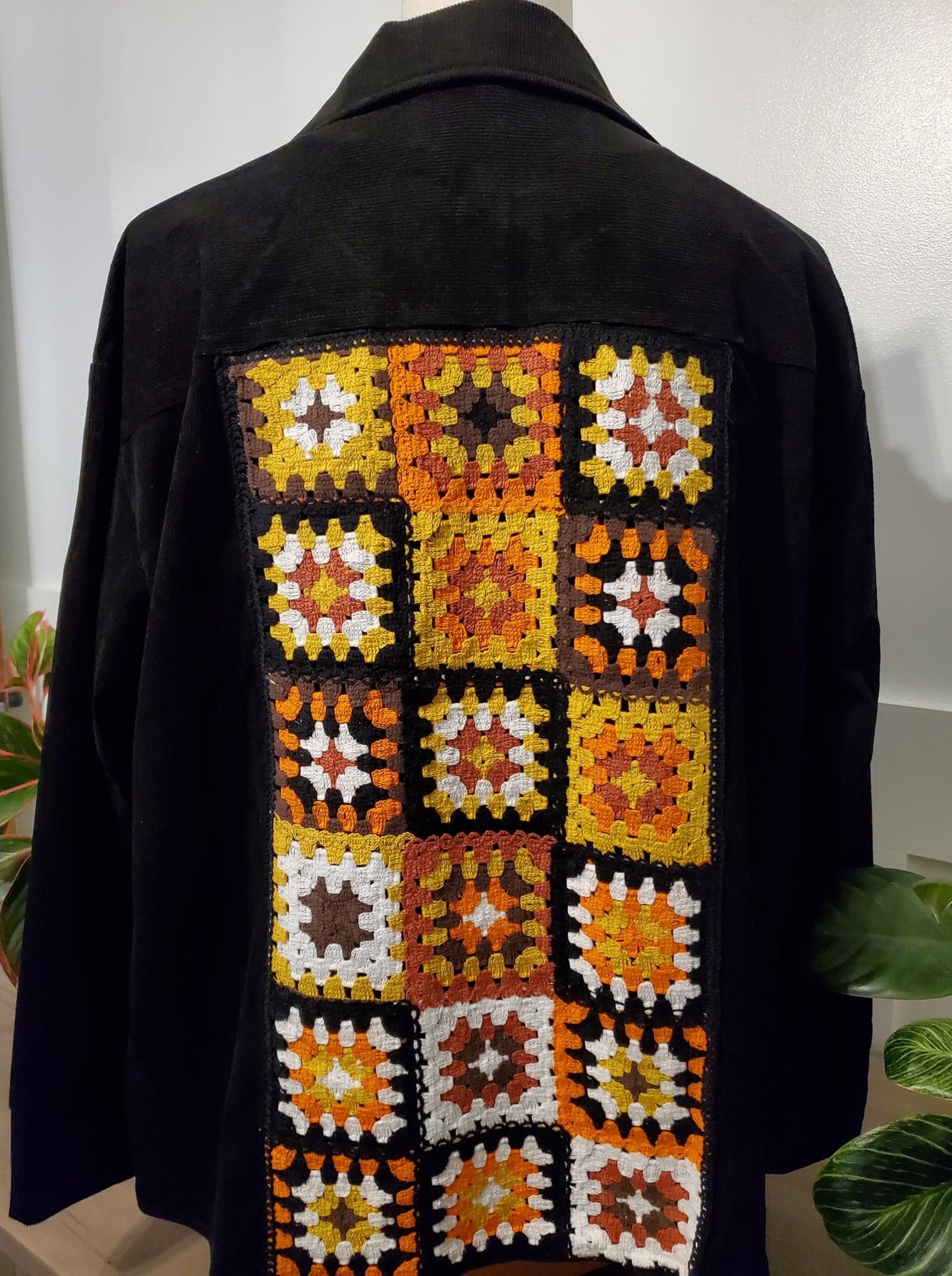 Corduroy Long Sleeve Black Crochet Back Jacket