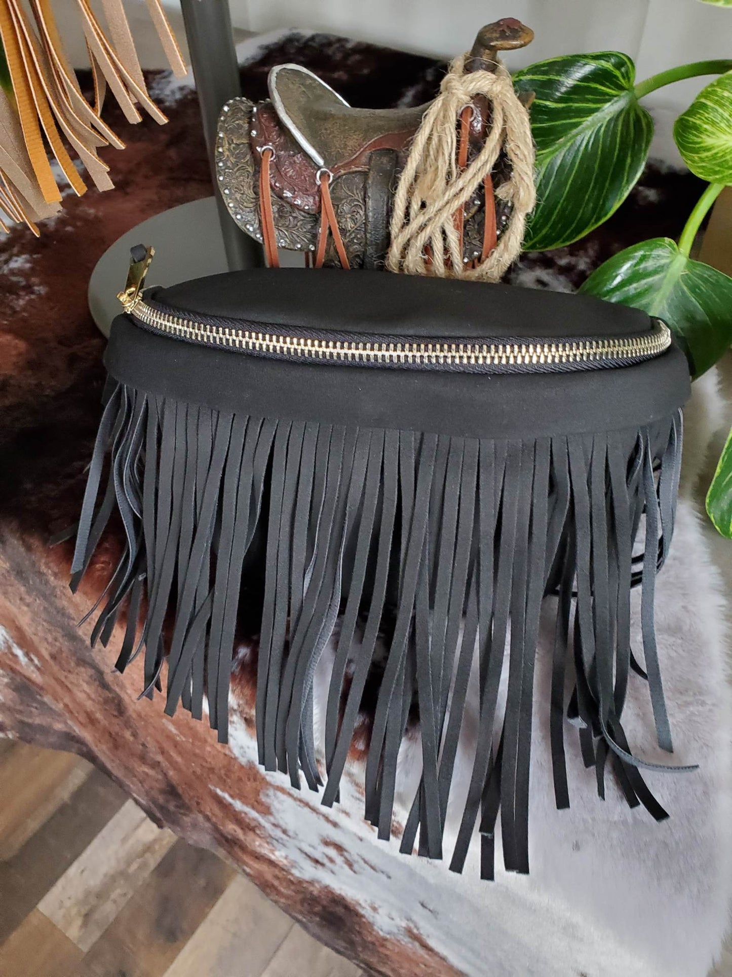 Removable Fringe Western Style Suede Bum Sling Hip Bag