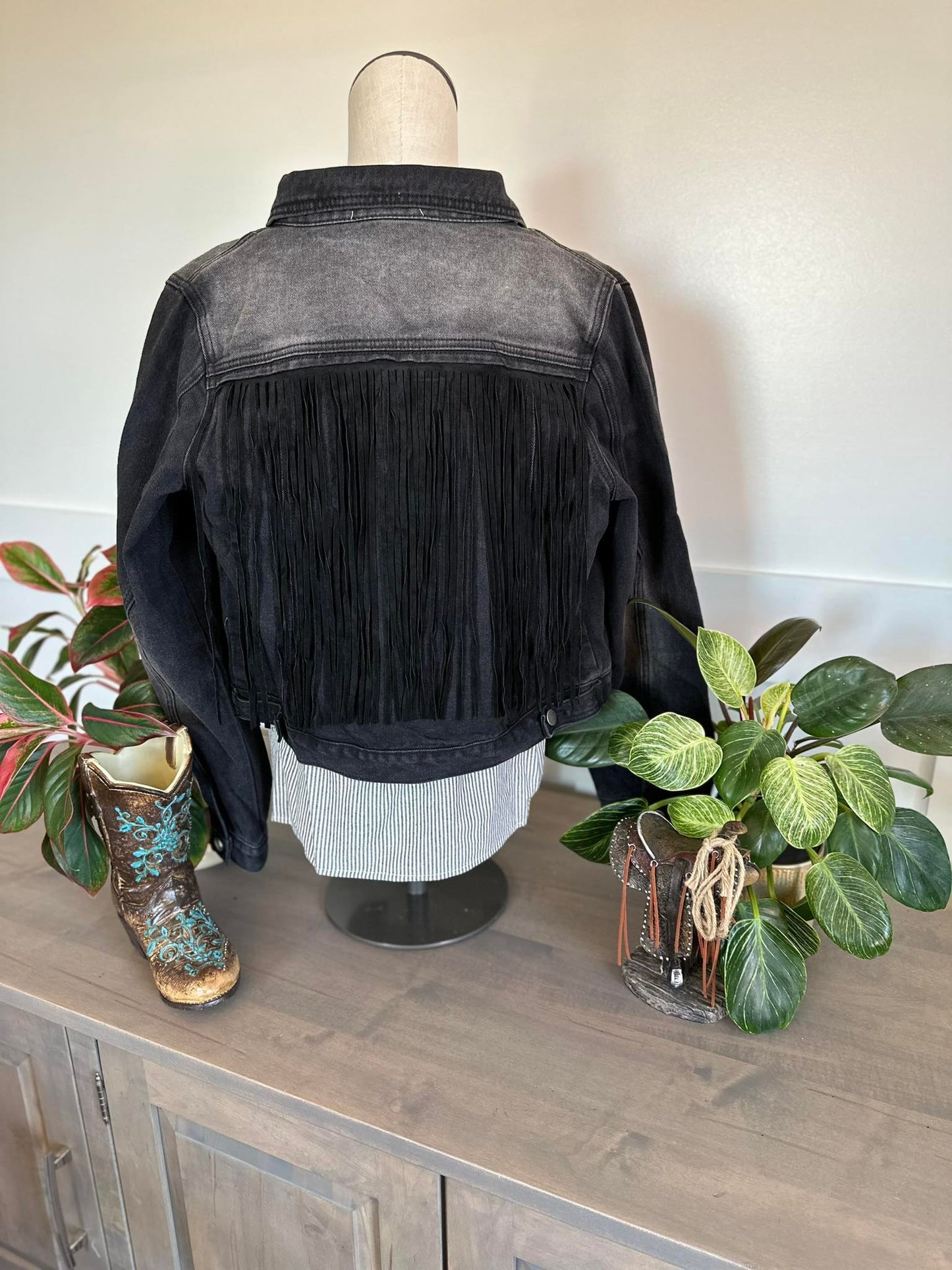 Charcoal/ Black Back Fringed Jacket