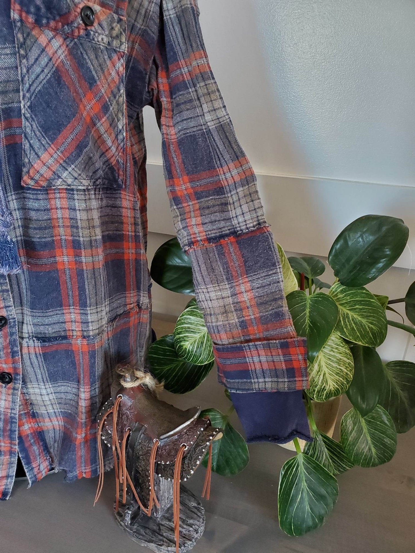 Washed Plaid Button Down Hoodie Shirts/Jacket