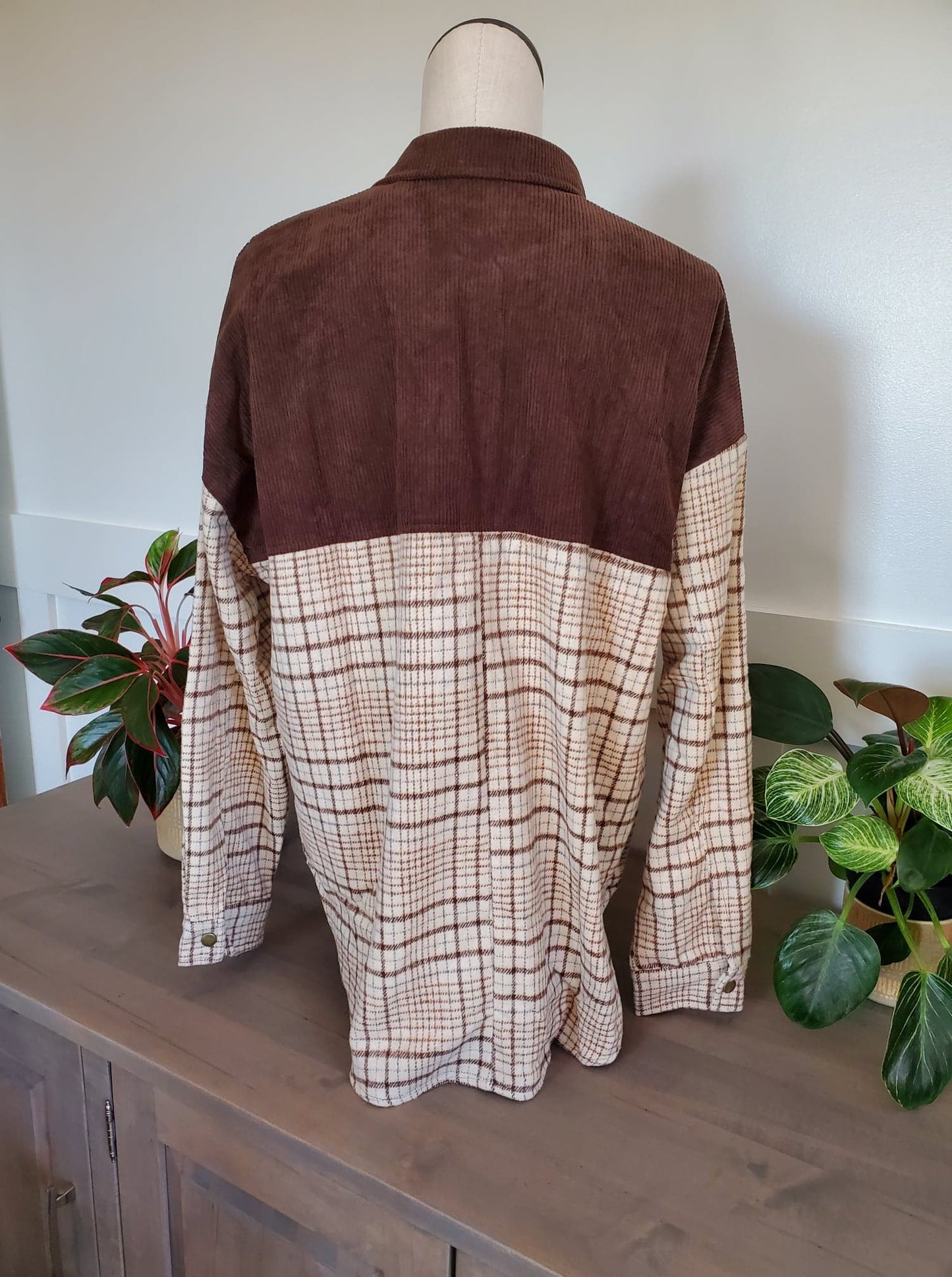 Two Tone Plaid Corduroy Button Up Shirt /Jacket