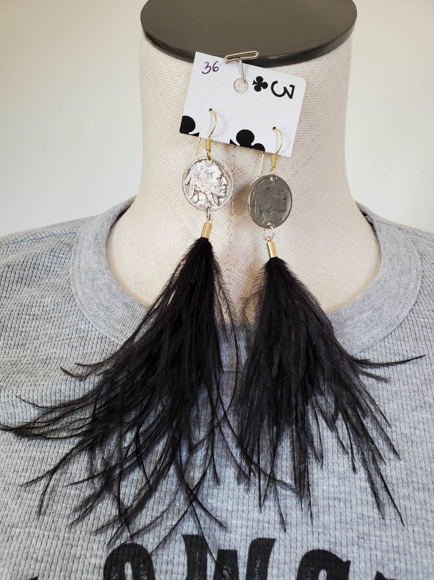 Buffalo Nickel Feather Earrings