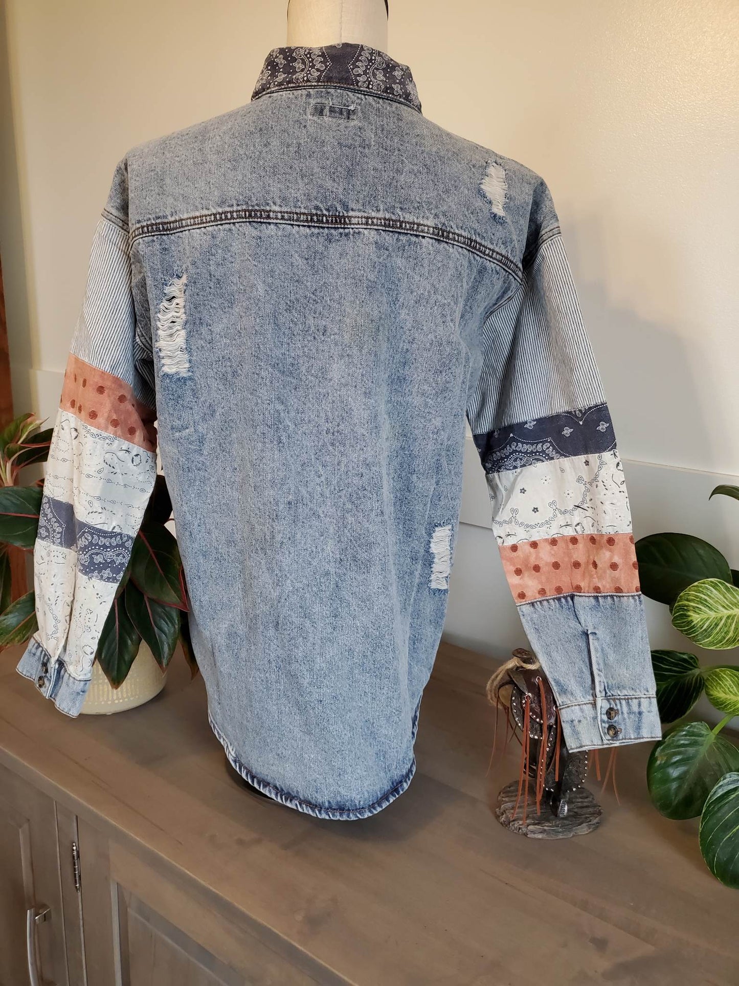 Stone Washed Mixed Print Jacket/Shirt