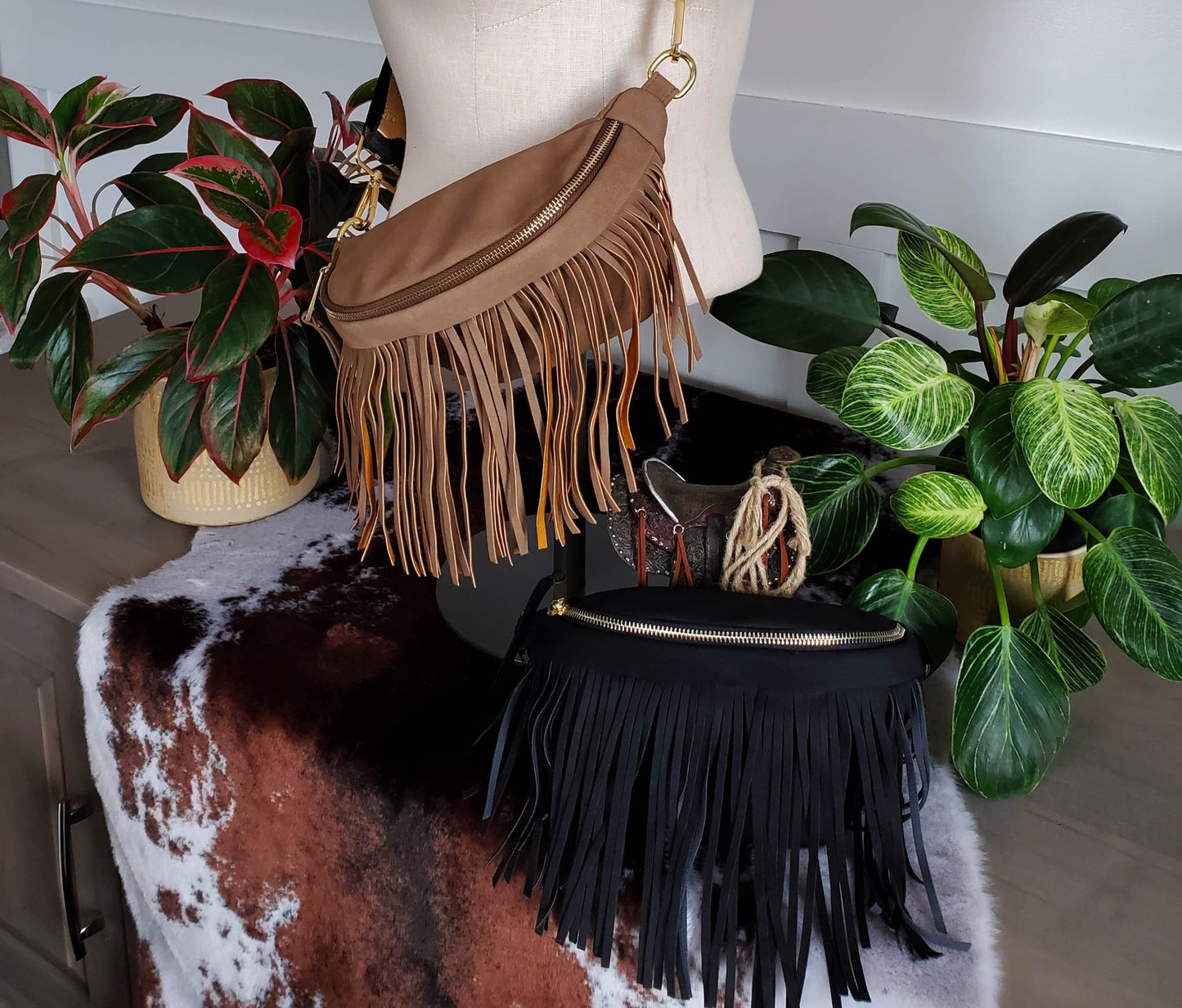 Removable Fringe Western Style Suede Bum Sling Hip Bag