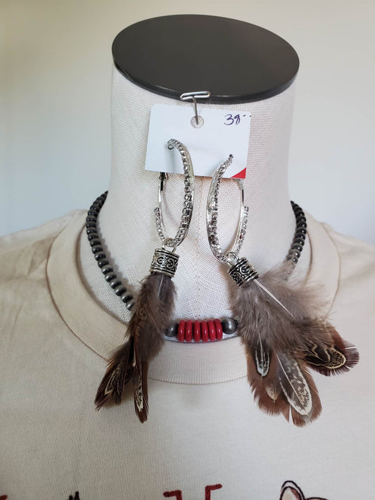 Guinea Feather Earring With Hoop Bling