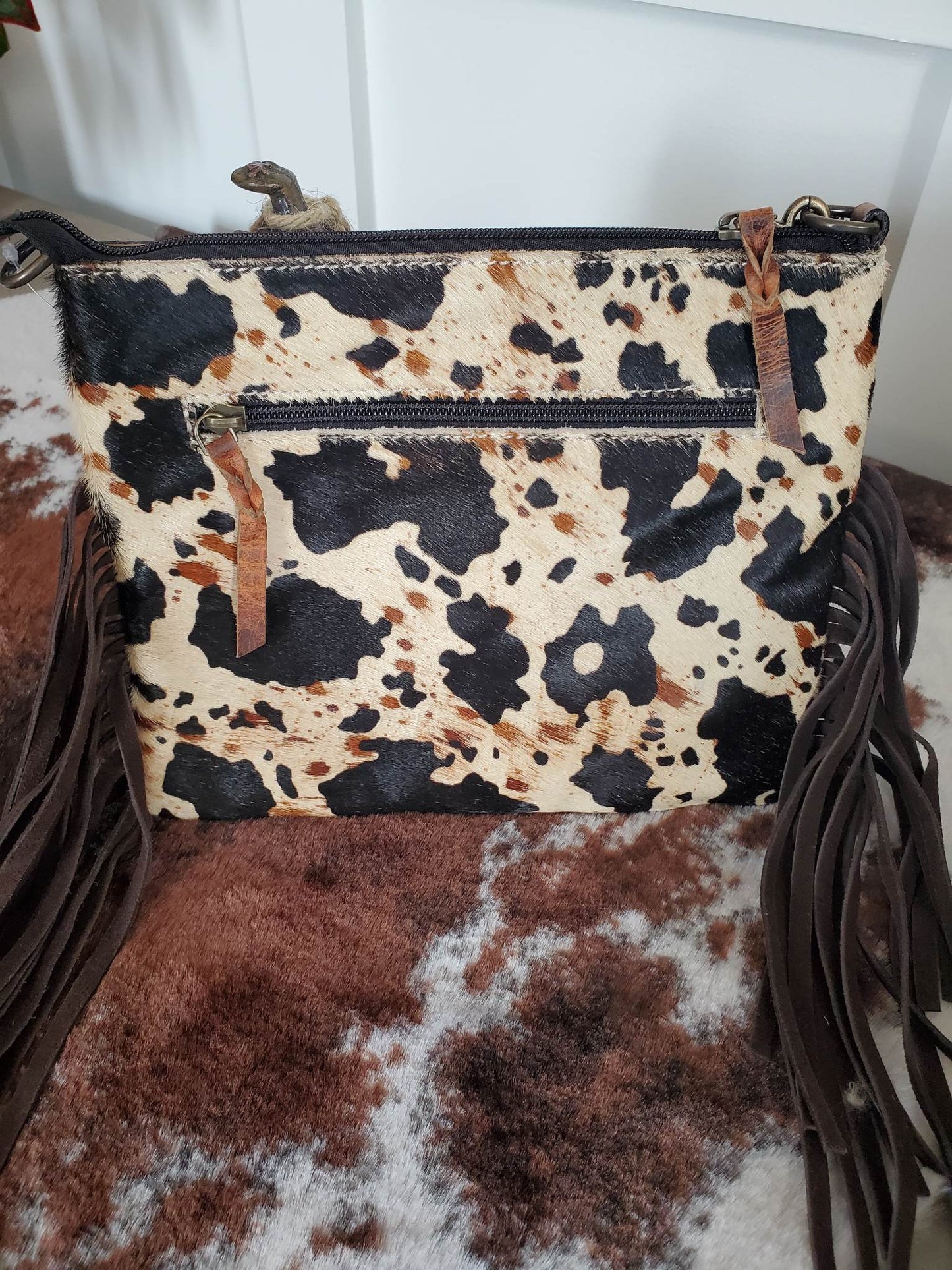 Cross Body Full Hair On Hide Fringed Bag