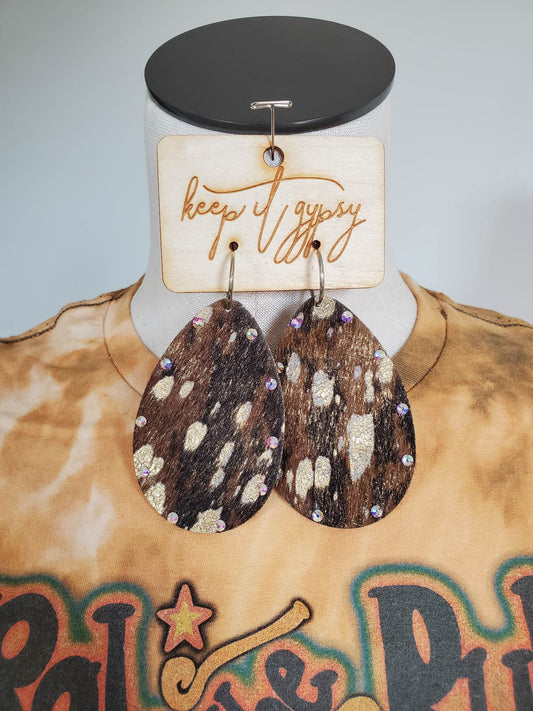 Hair On Hide Iridescent Stone Earrings