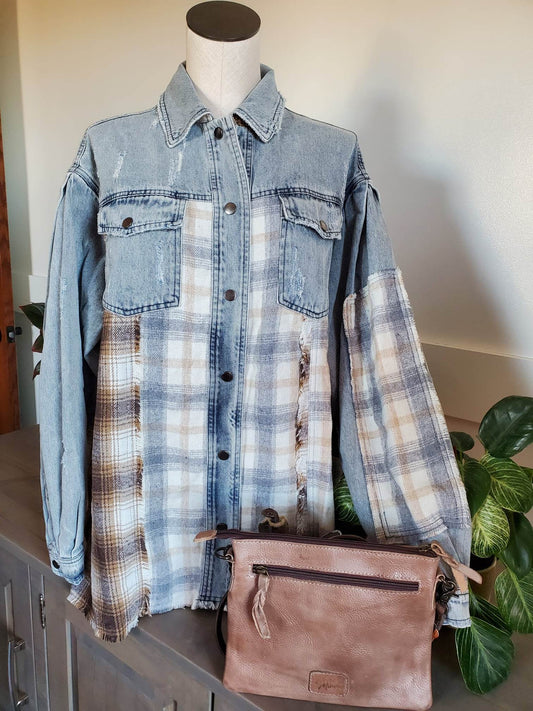 Plaid Mixed Denim Jacket