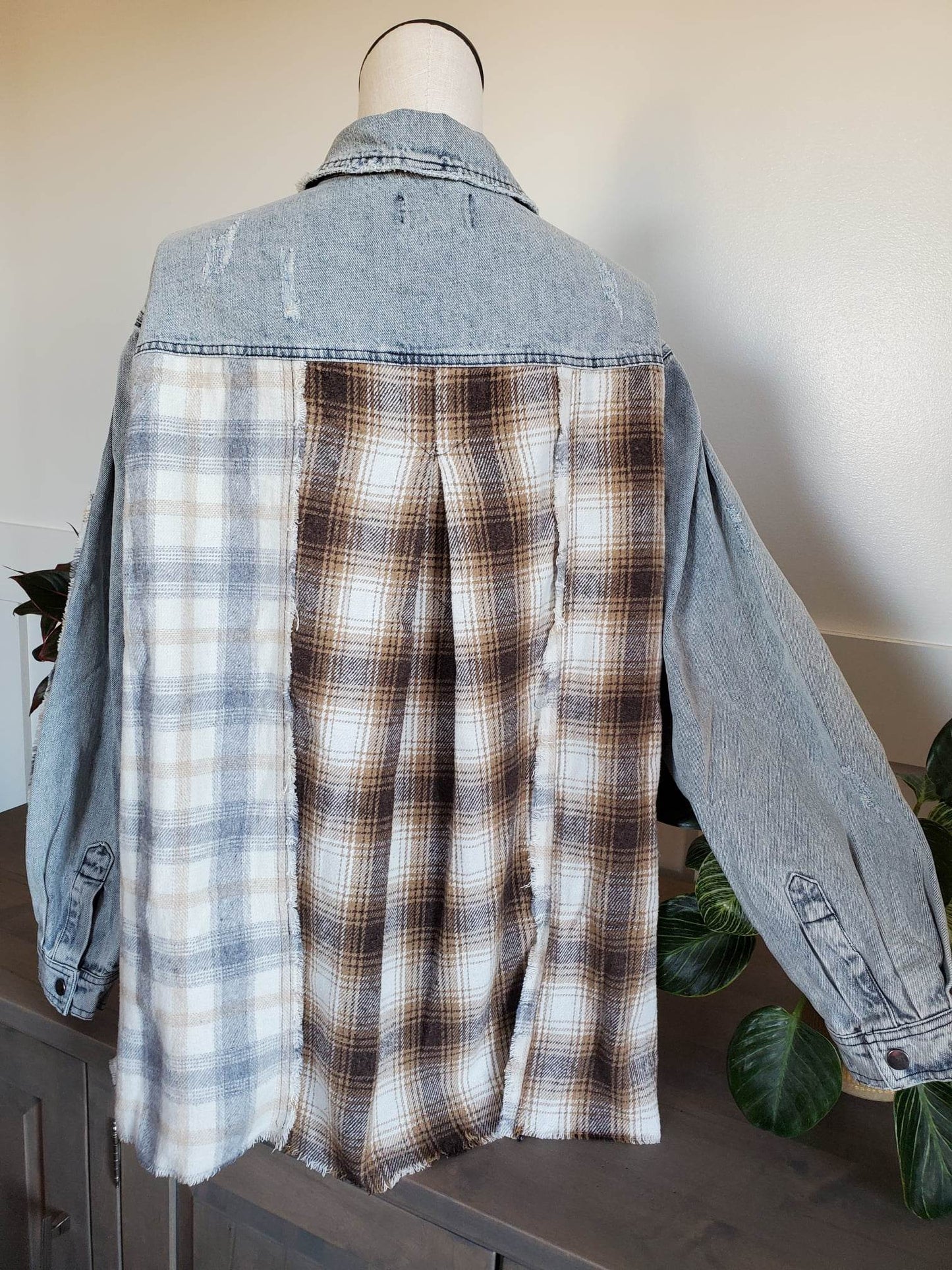 Plaid Mixed Denim Jacket