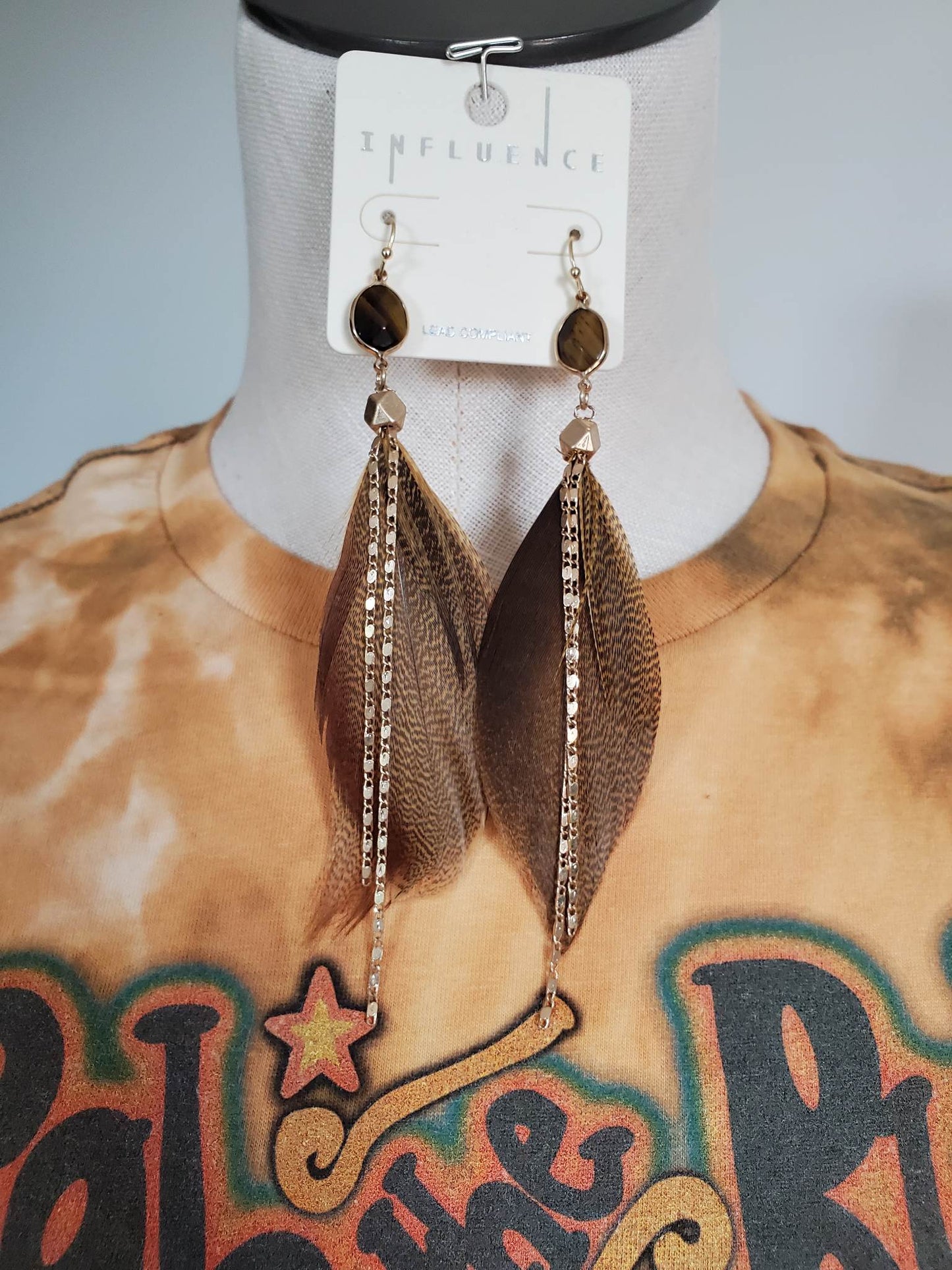 Stone And Feather Earrings