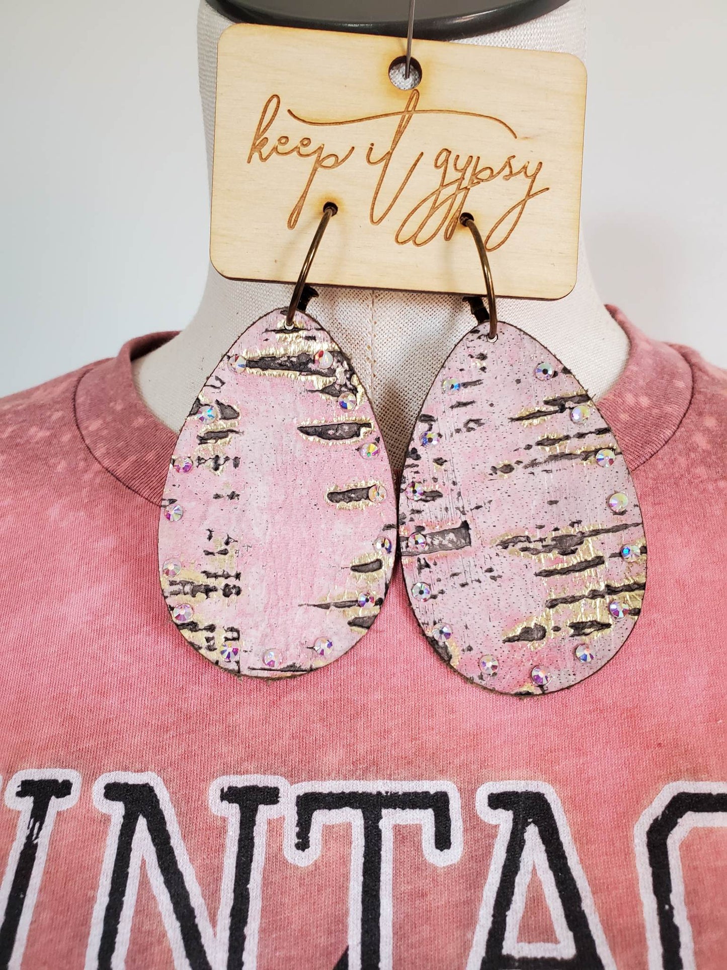 Rose Iridescent Stone Leather Earrings