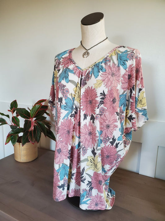 Floral Multi Colored Dolman Sleeve Top