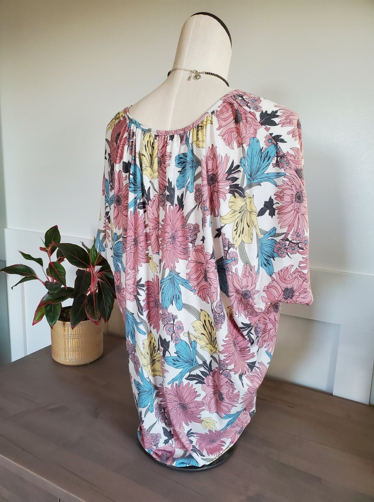 Floral Multi Colored Dolman Sleeve Top