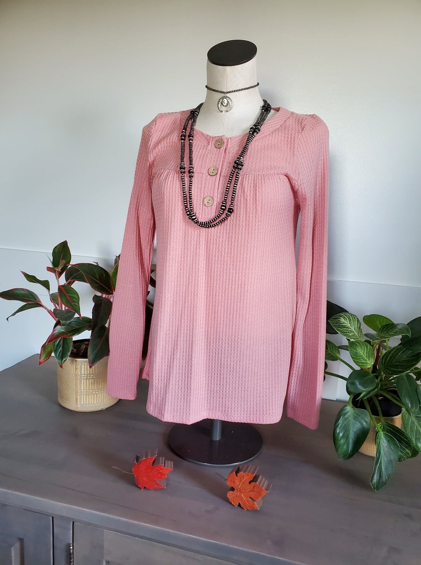 Rose Waffle Knit Long Sleeve Top