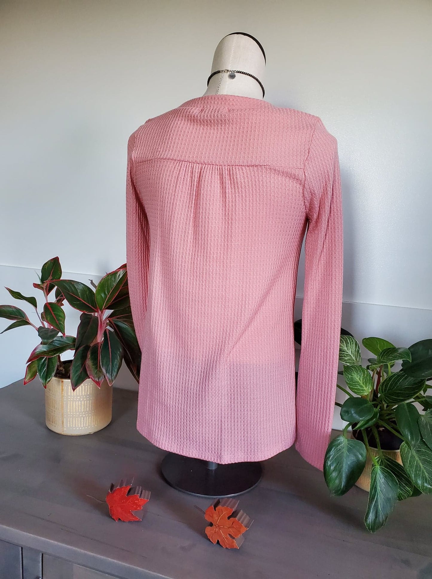 Rose Waffle Knit Long Sleeve Top