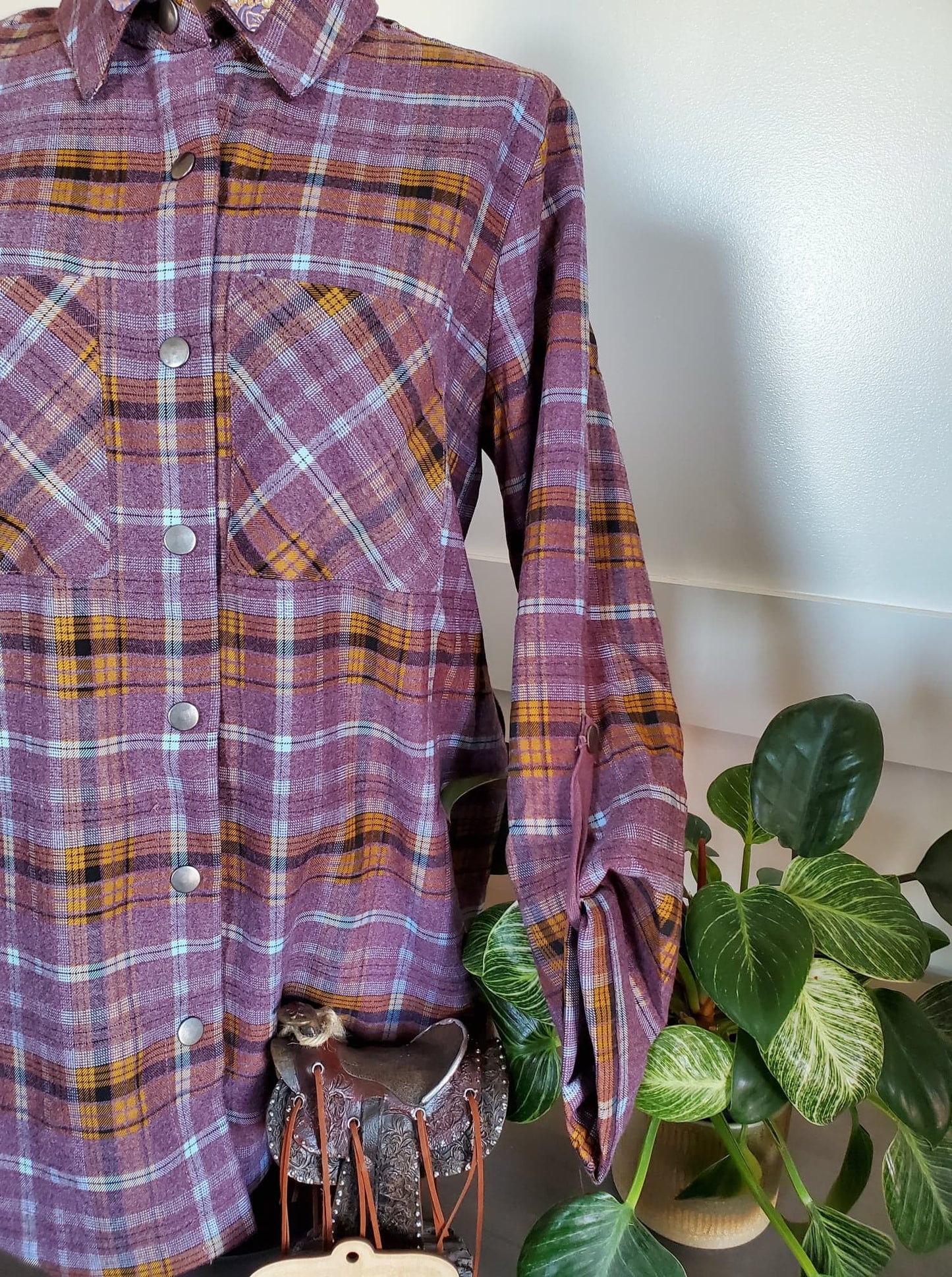 Purple Plaid Shirt Jacket