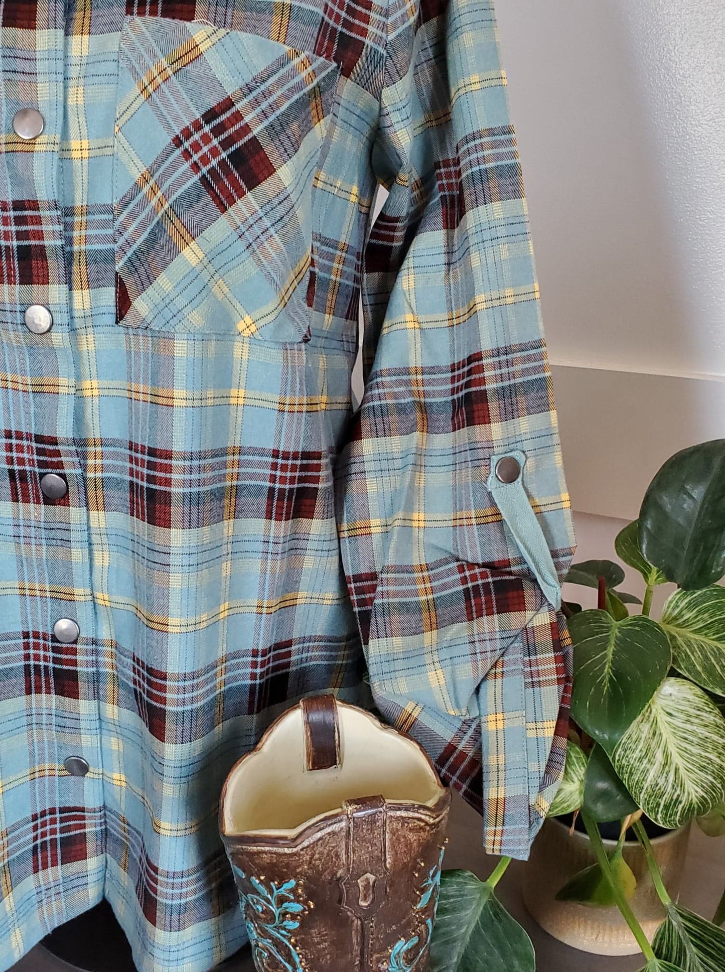 Seafoam Plaid Shirt Jacket