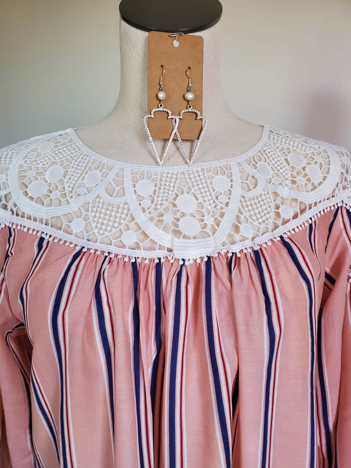 Stripe Lace Yoke Top