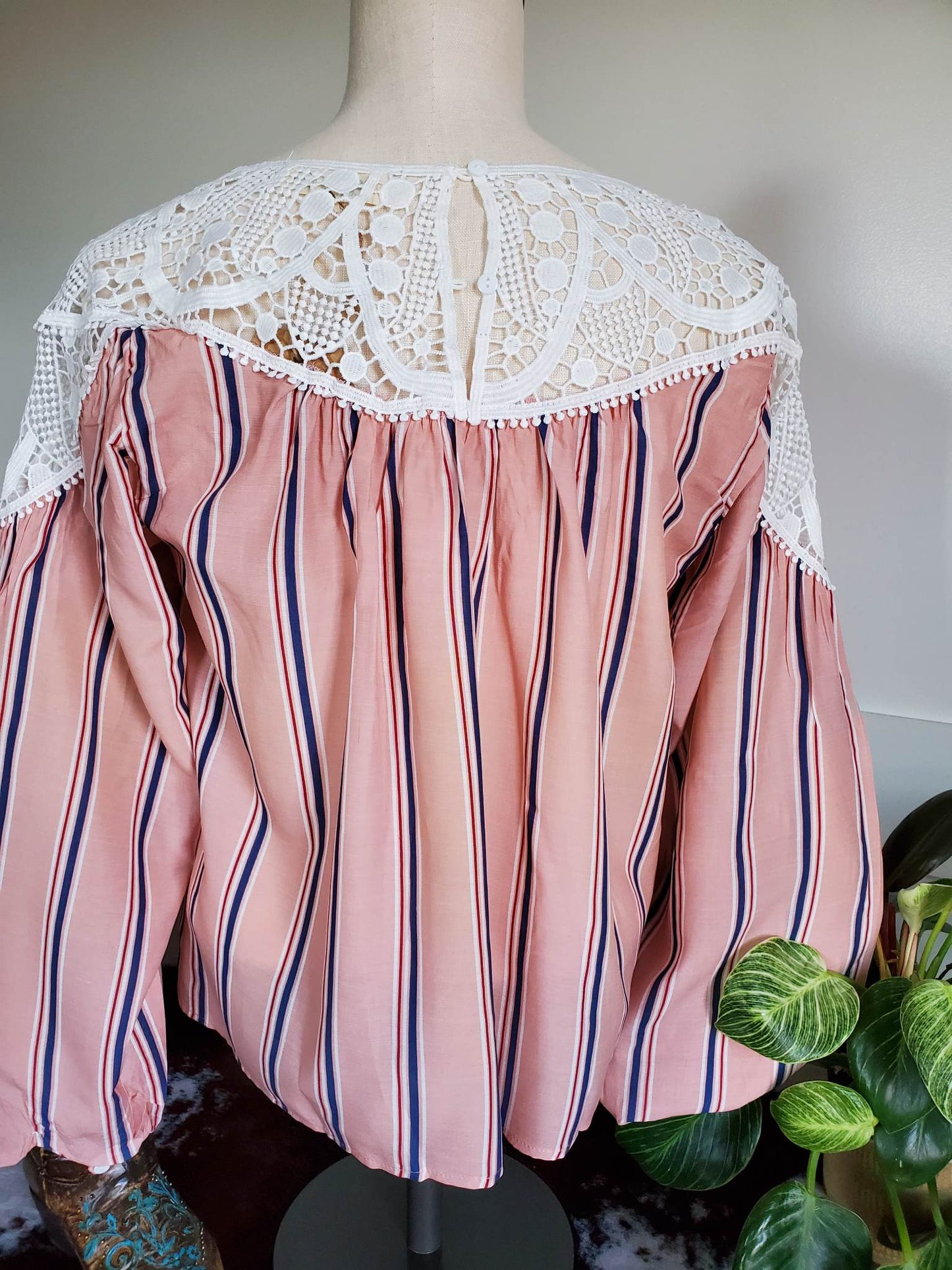 Stripe Lace Yoke Top