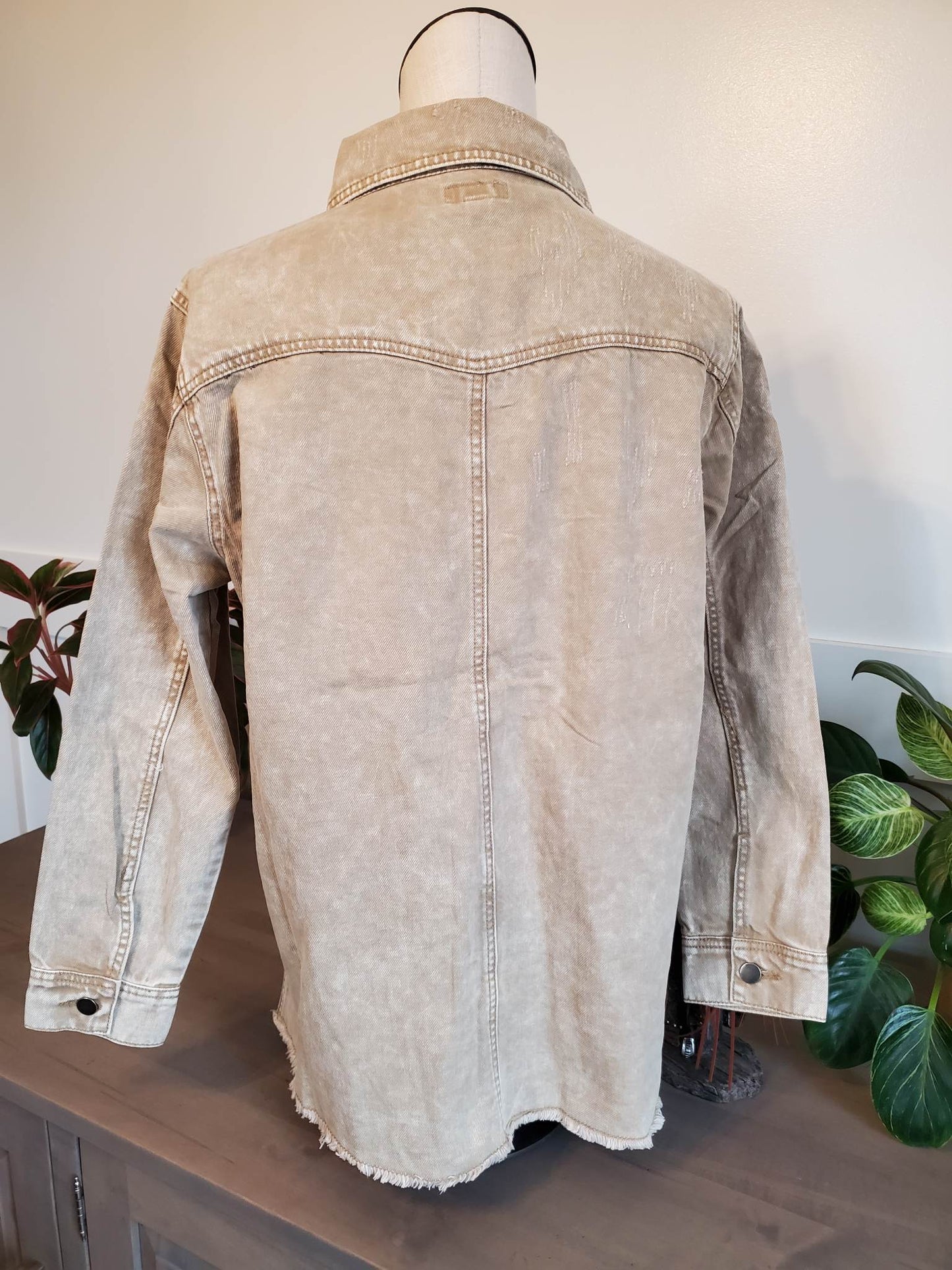 Khaki Distressed Washed Button Jacket
