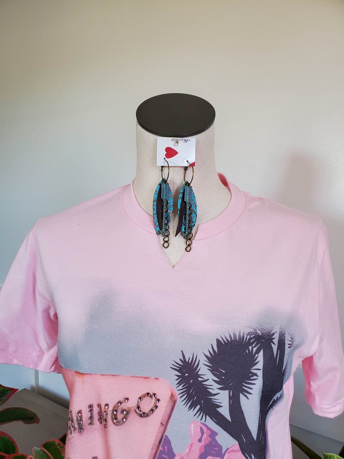 Turquoise Leather Embossed Teardrop Earrings With Matching Arrow