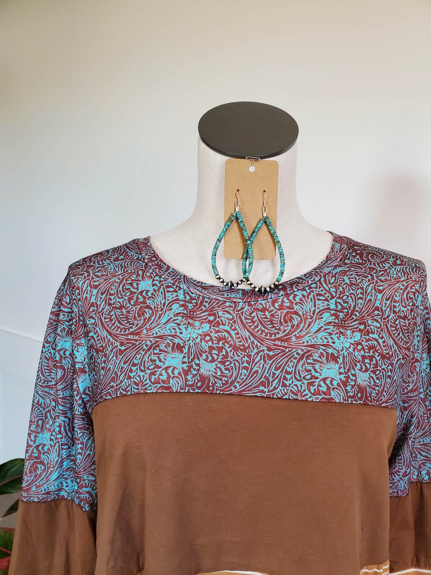 Genuine Turquoise Teardrop Earrings With Navajo Pearl