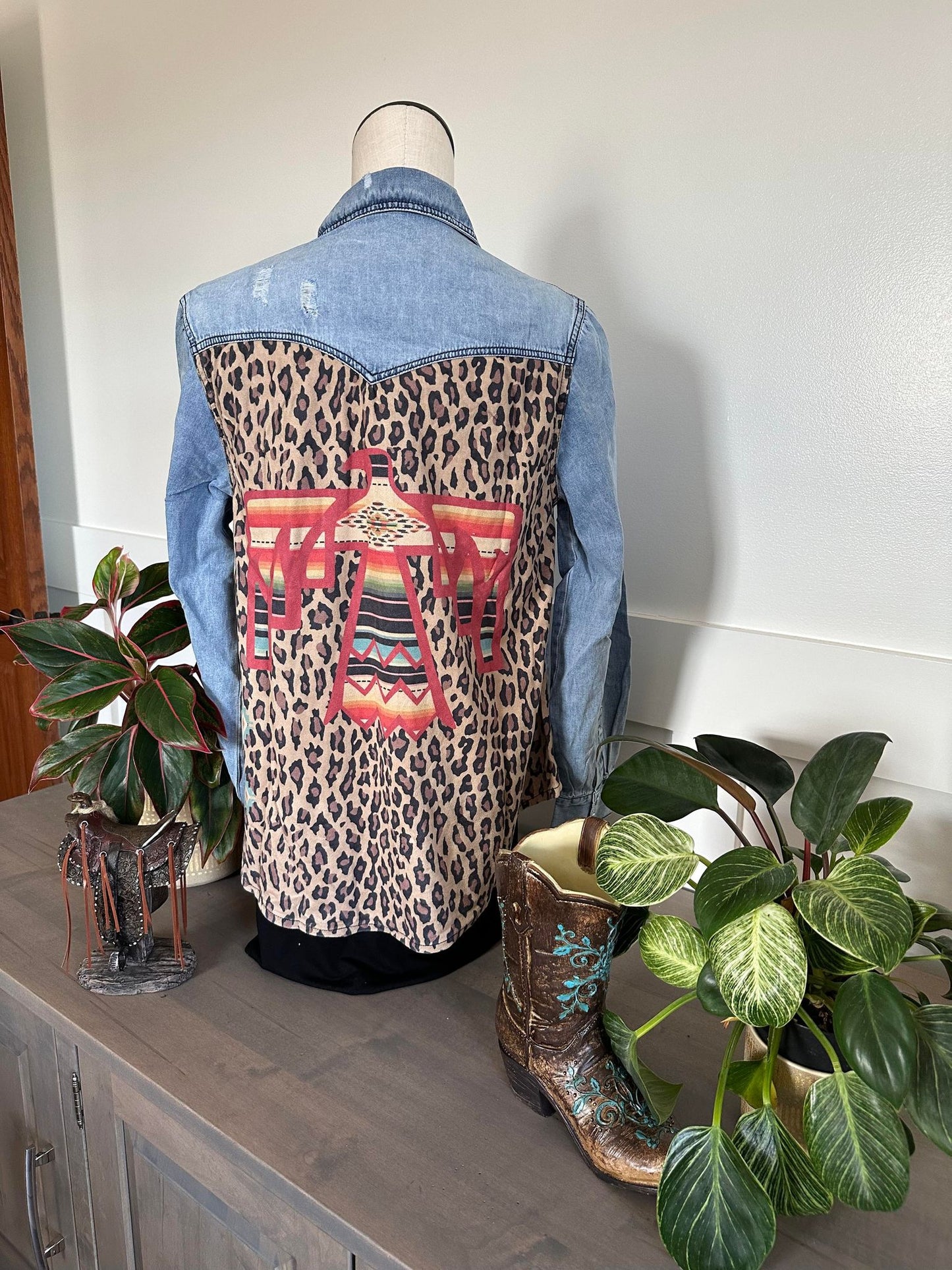 Denim Cheetah and Thunderbird Shirt