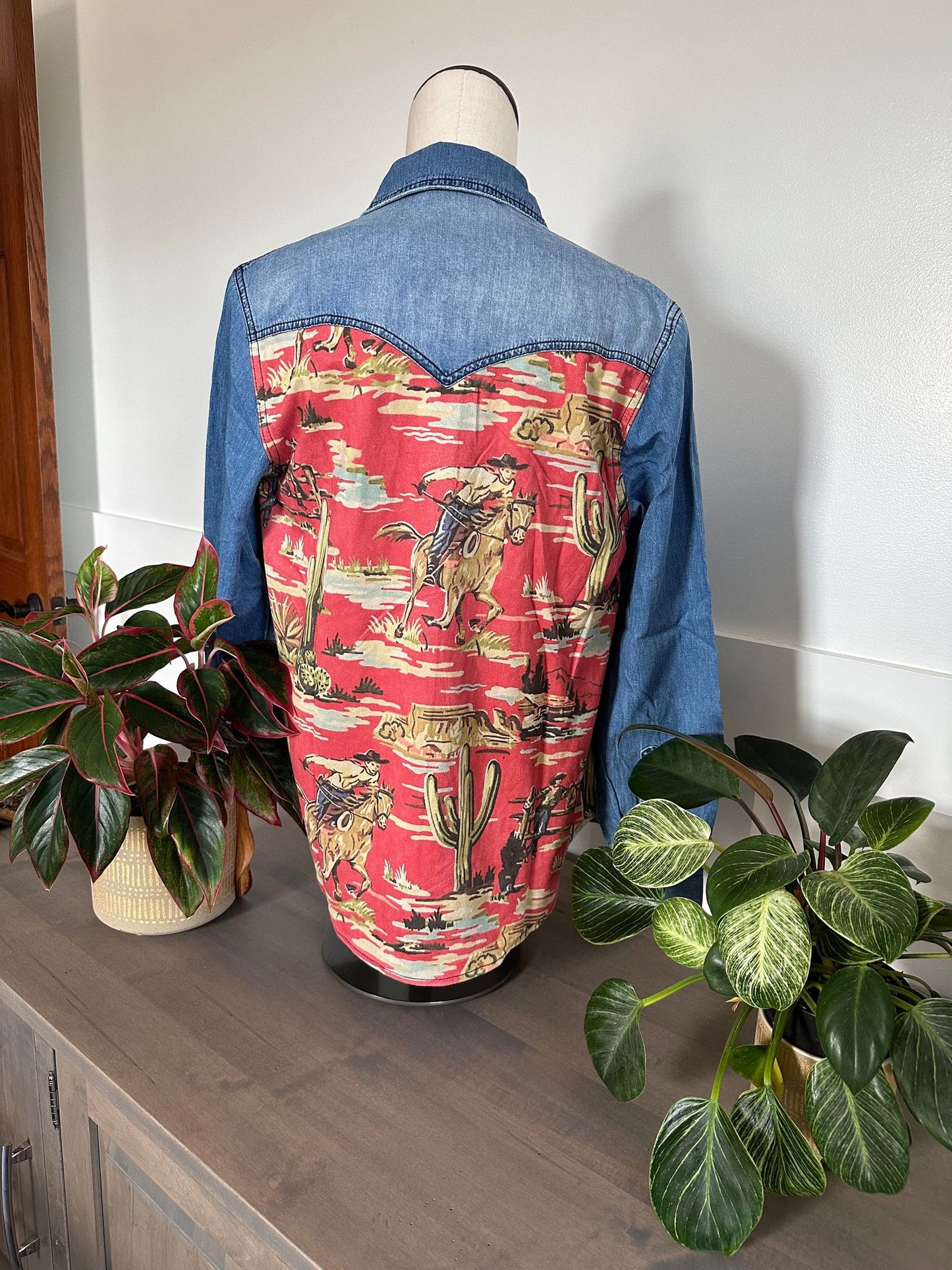 Denim Cowboy Print Top