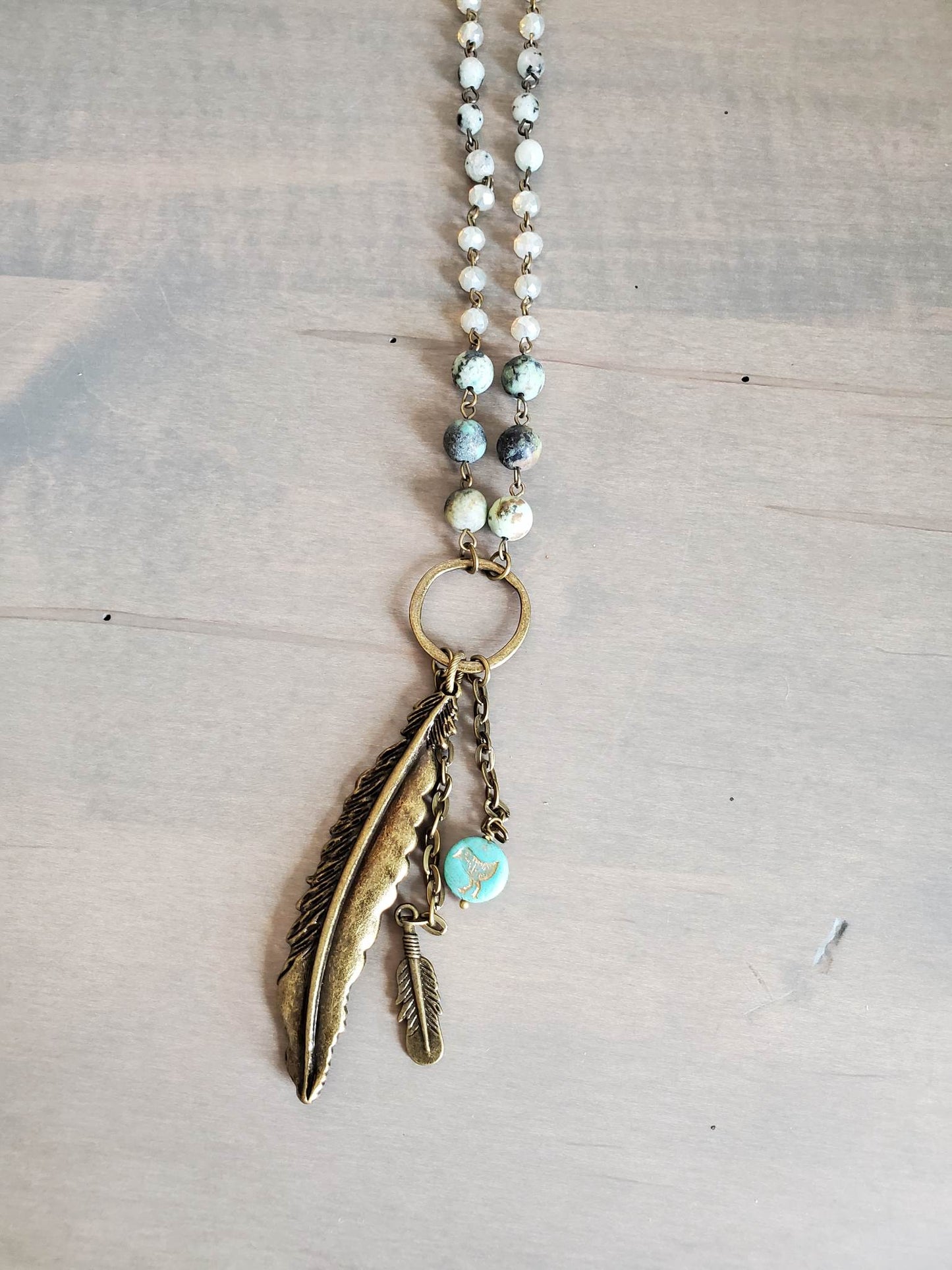 Feather Crystal Labradorite Chain Necklace