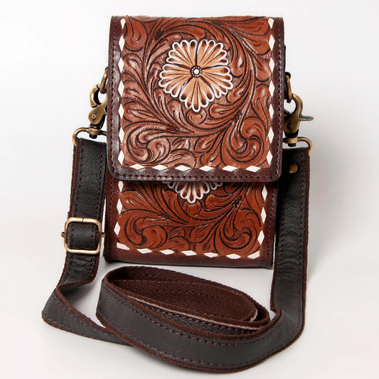 Tooled Leather Cellphone Crossbody