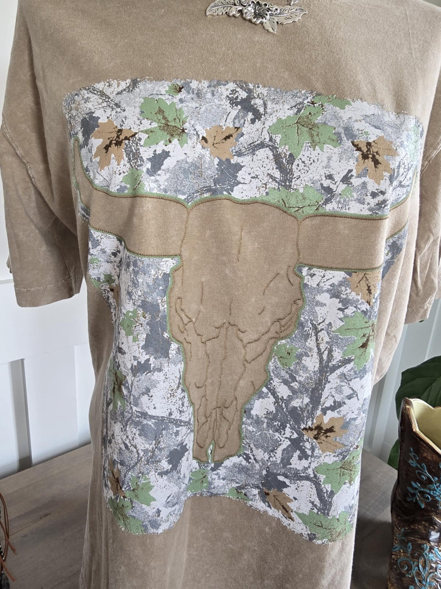 Cow Skull Leaf Camo Tee