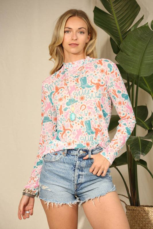 Wild West Printed Mesh Top