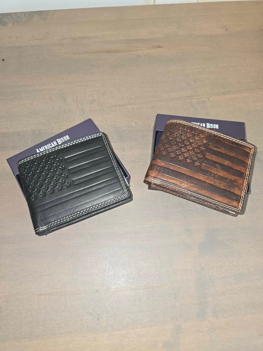 American Bison American Flag Distressed Wallet