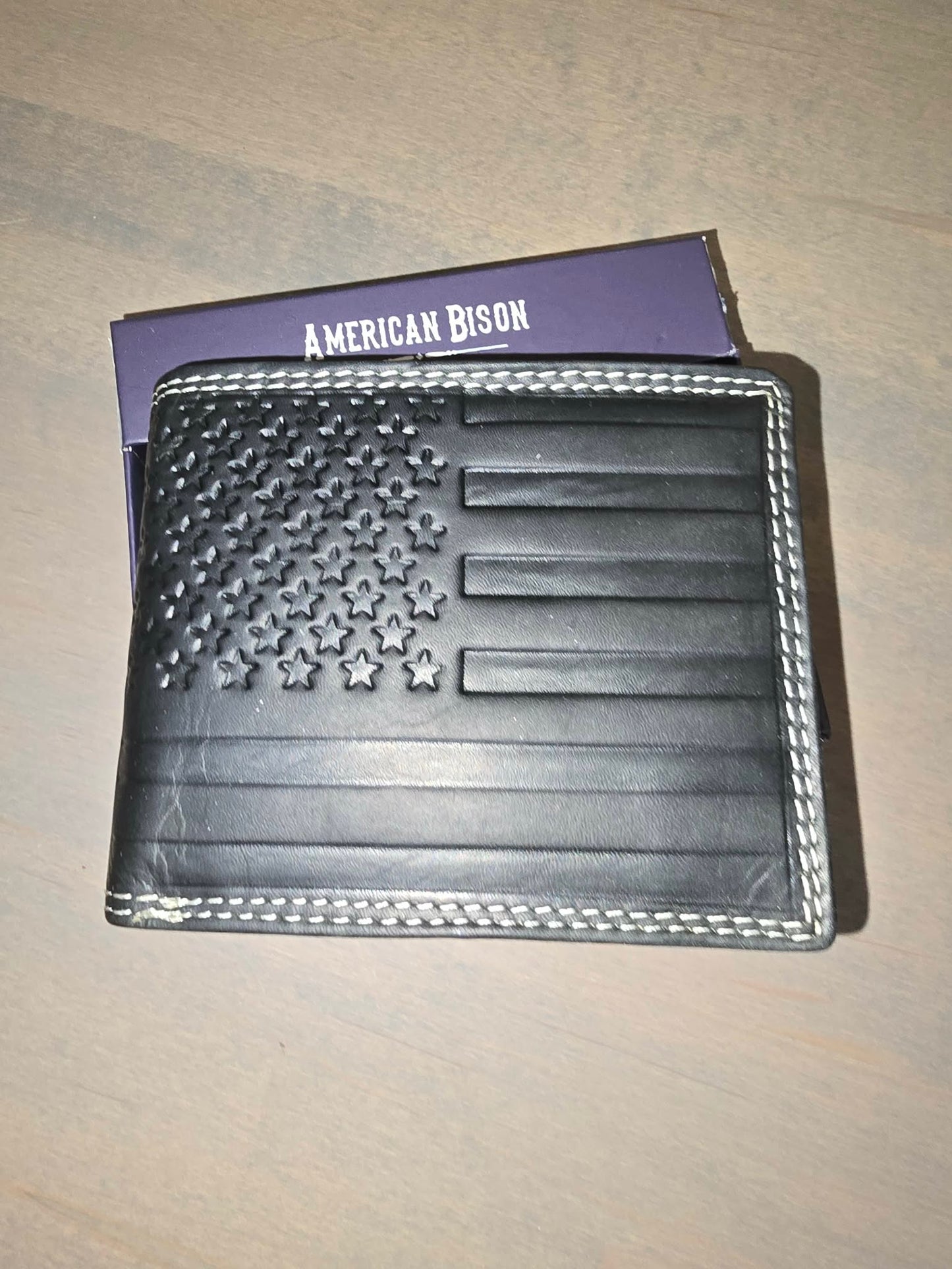 American Bison American Flag Distressed Wallet