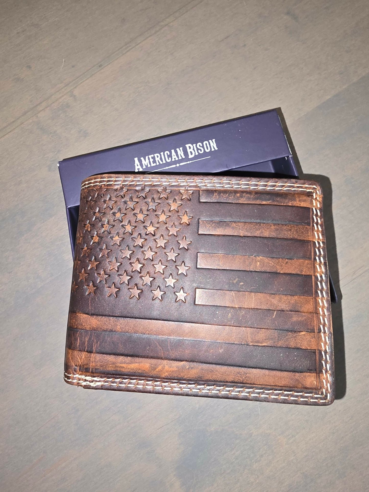 American Bison American Flag Distressed Wallet