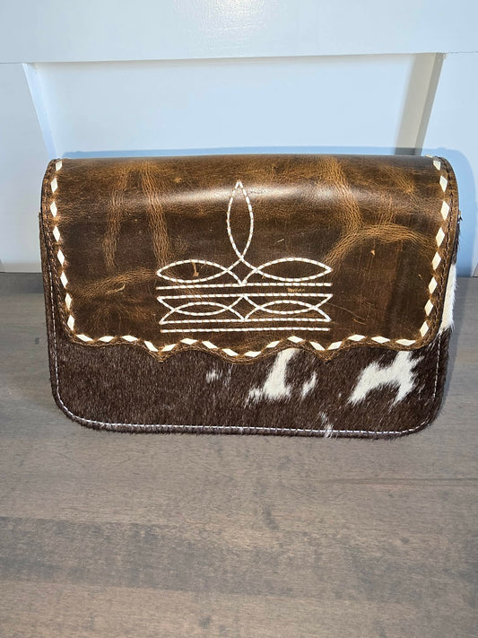 Western Boot Stitched Hair On Hide Bag