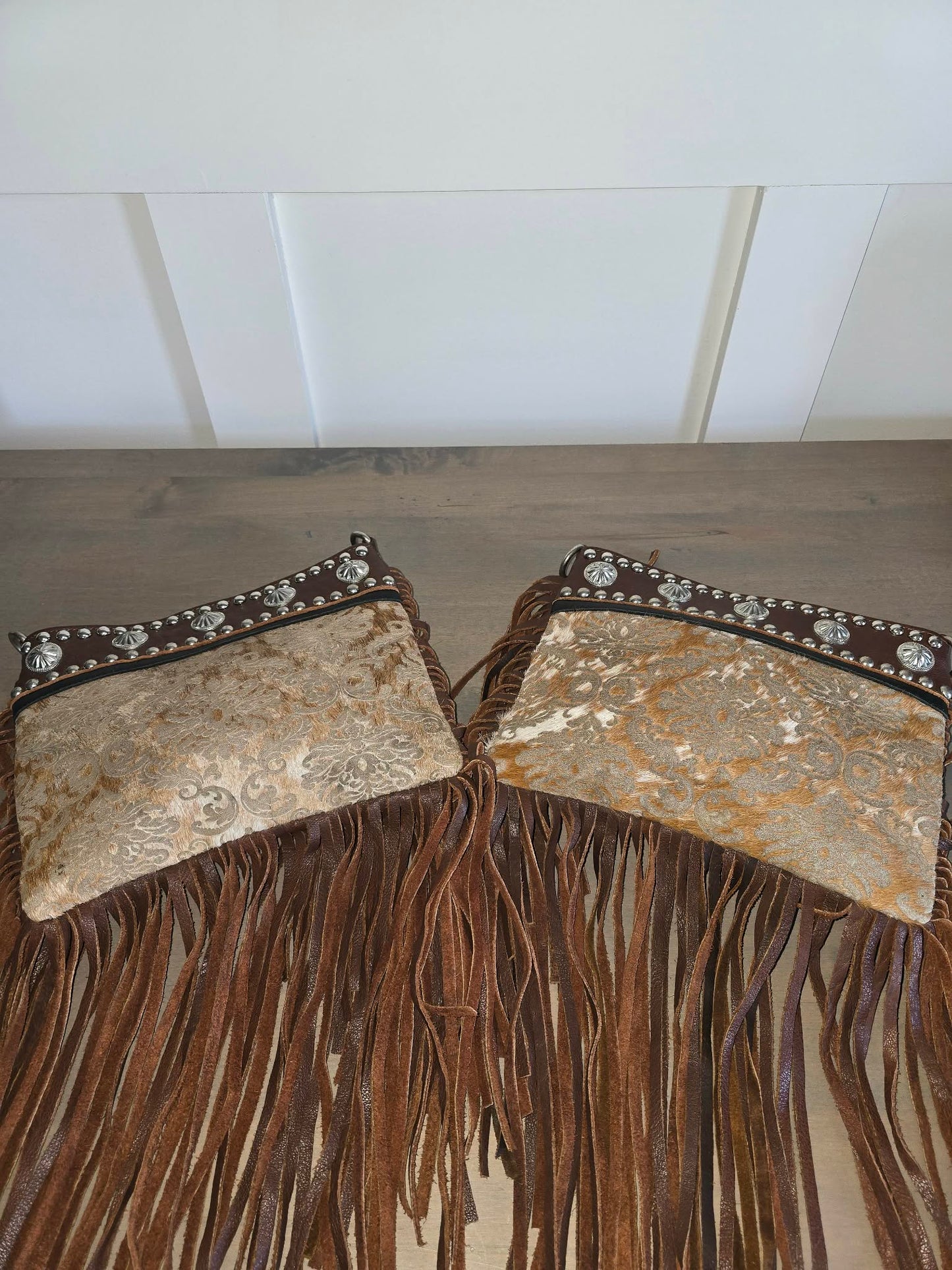 Genuine Leather Concho Fringed Crossbody Bag