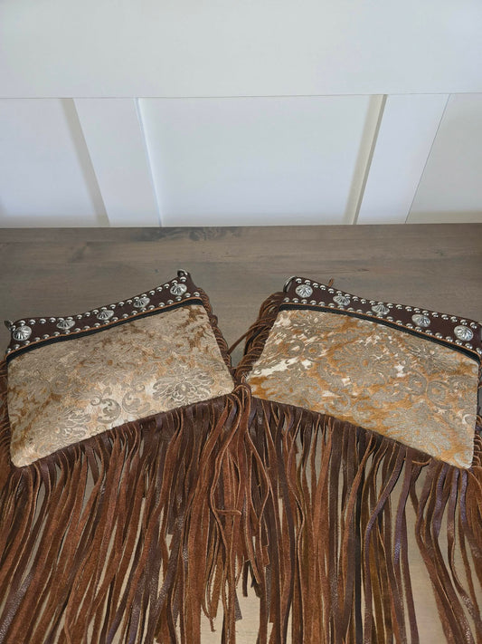 Genuine Leather Concho Fringed Crossbody Bag
