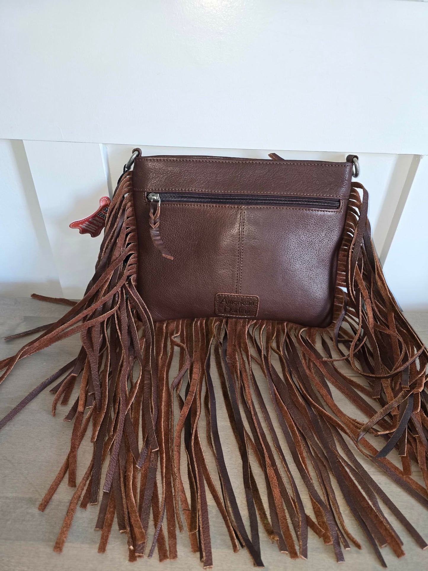 Genuine Leather Concho Fringed Crossbody Bag