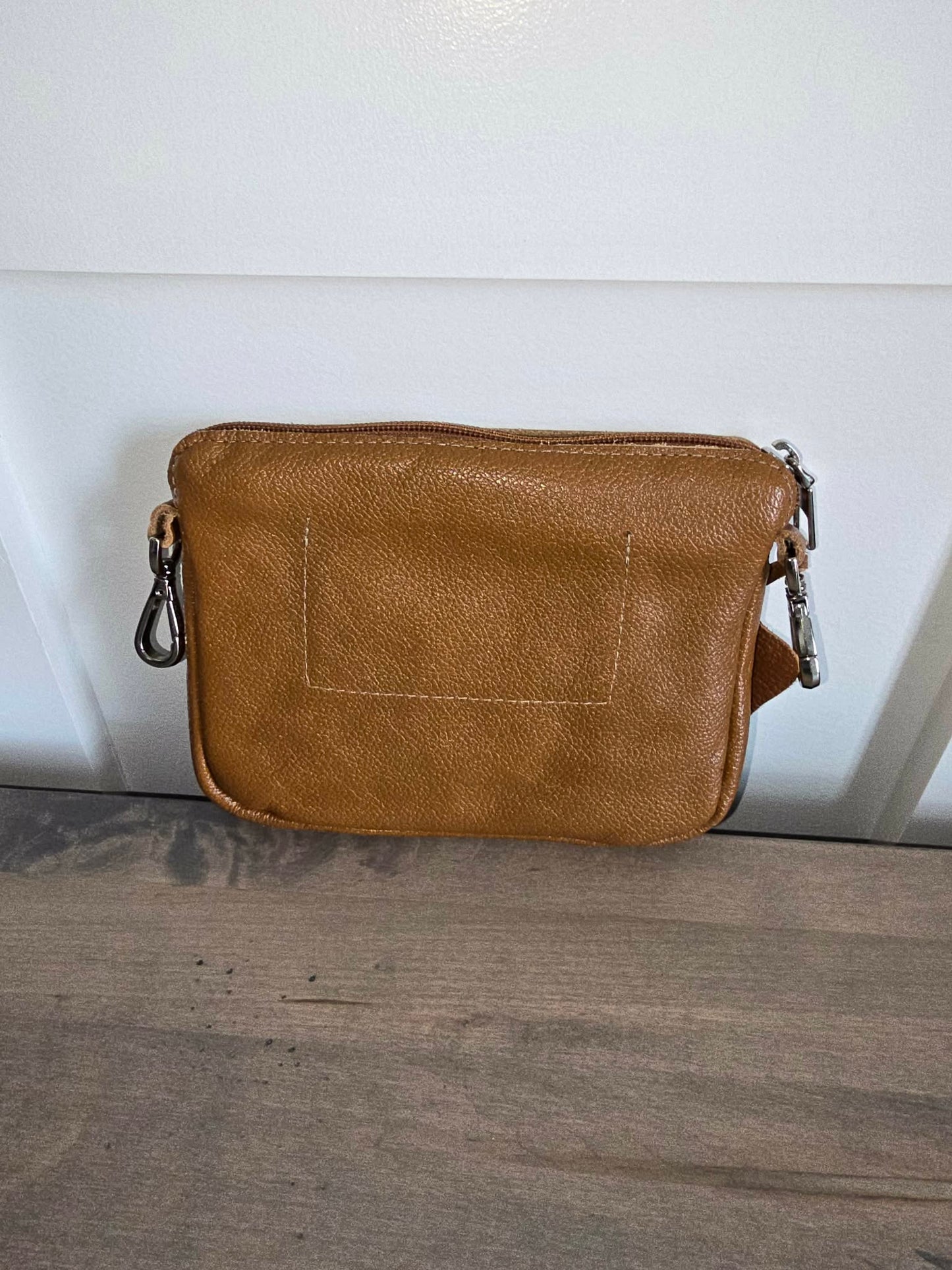 Camel Leather and Cowhide Crossbody Bag