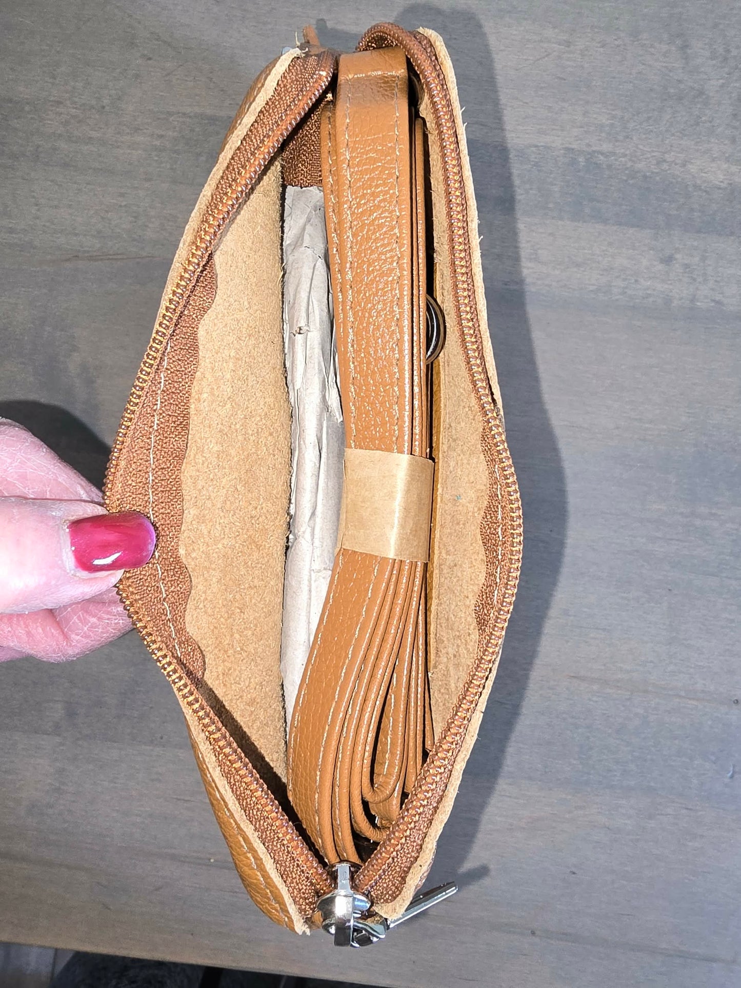 Camel Leather and Cowhide Crossbody Bag