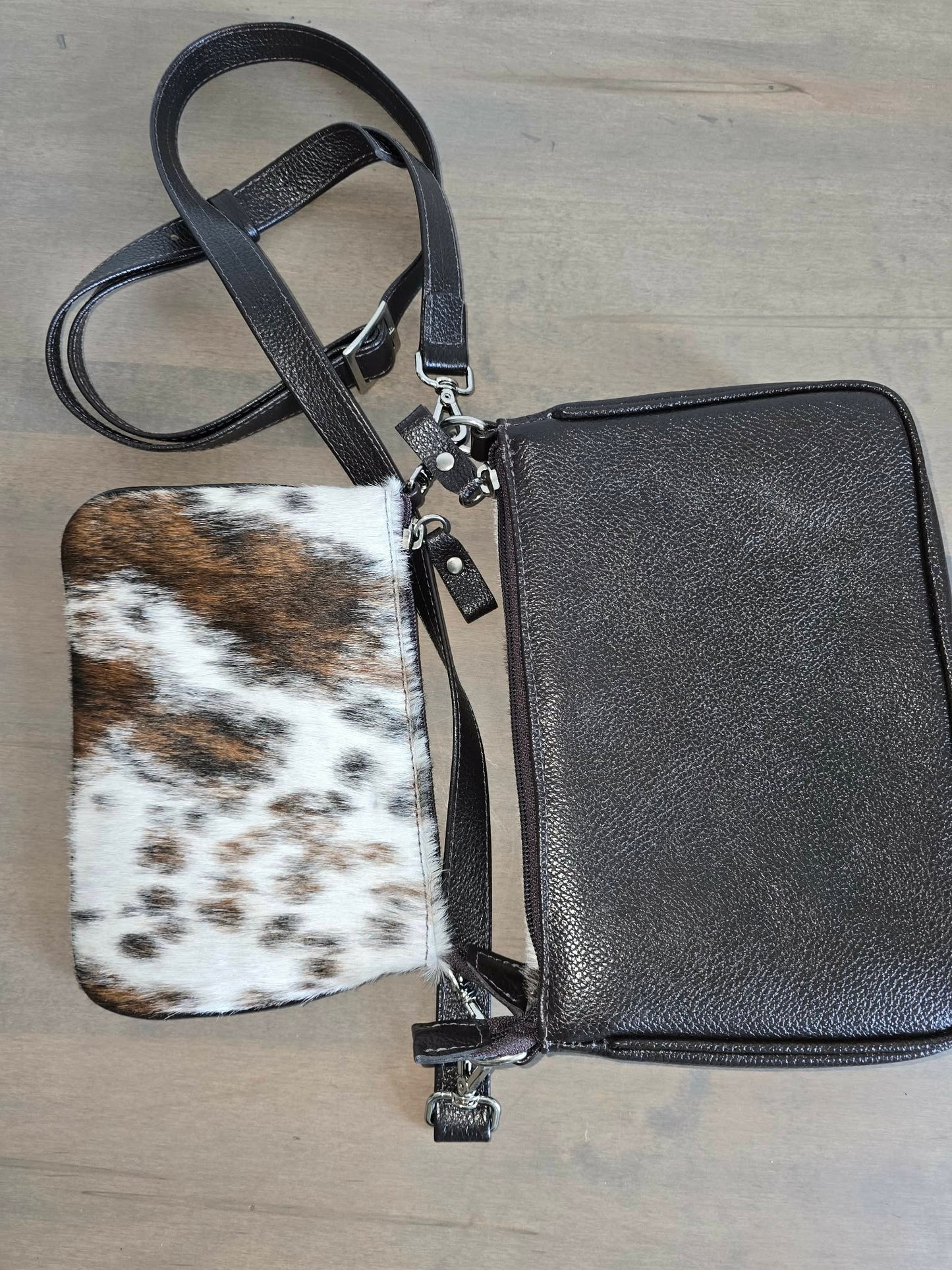 Dual Genuine Cowhide and Leather Crossbody