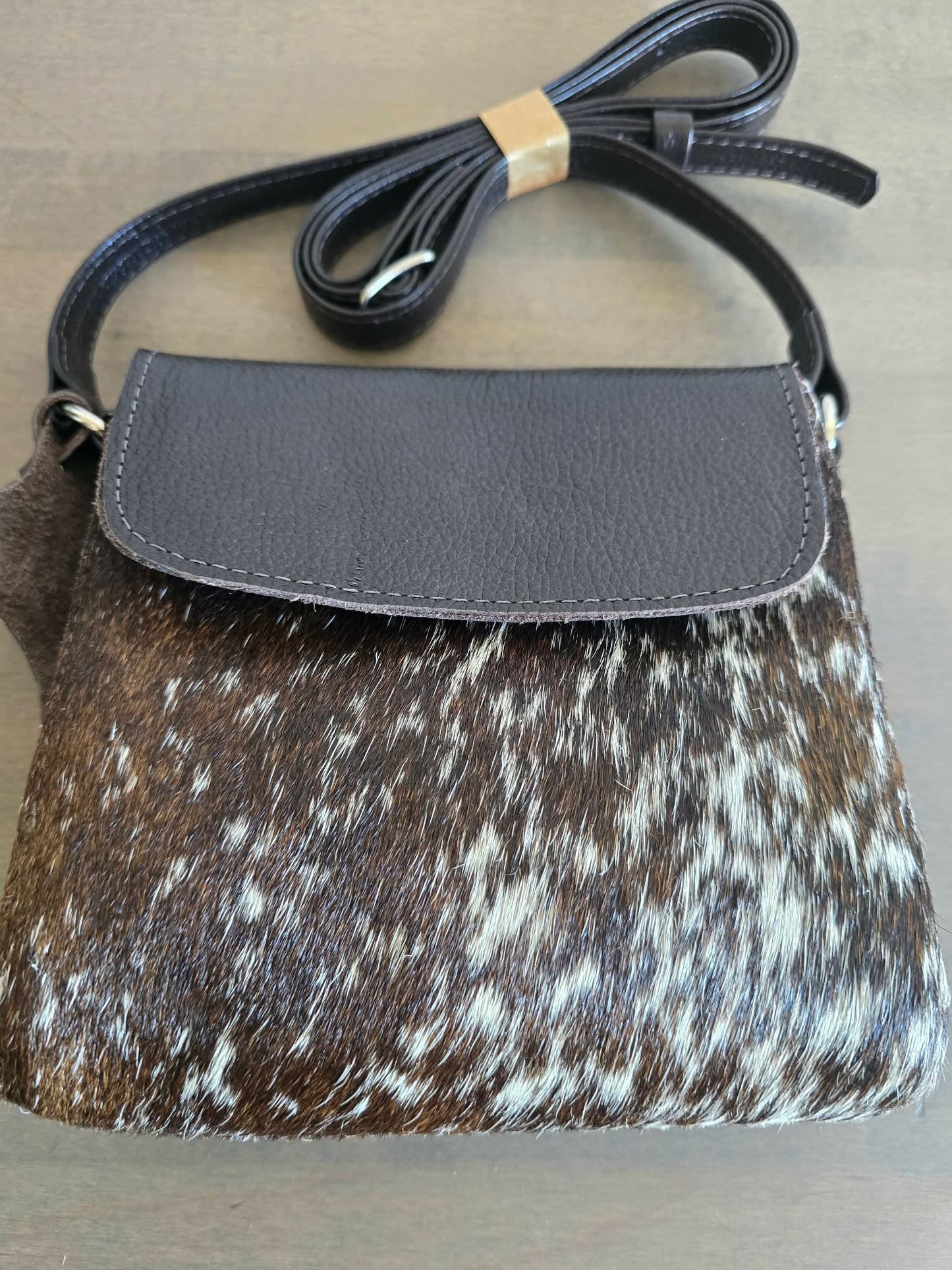 HAIR ON HIDE AND LEATHER CROSSBODY BAG