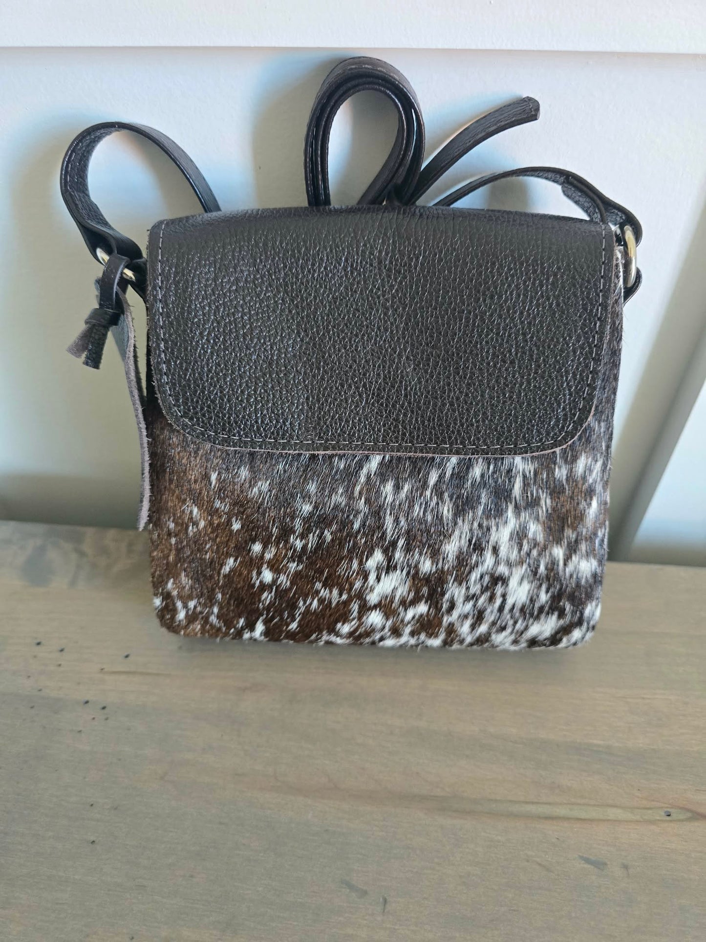 HAIR ON HIDE AND LEATHER CROSSBODY BAG