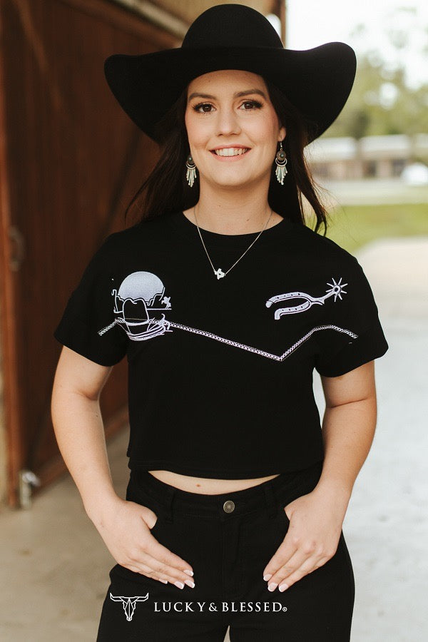 Black Horse Shoe Crop Top