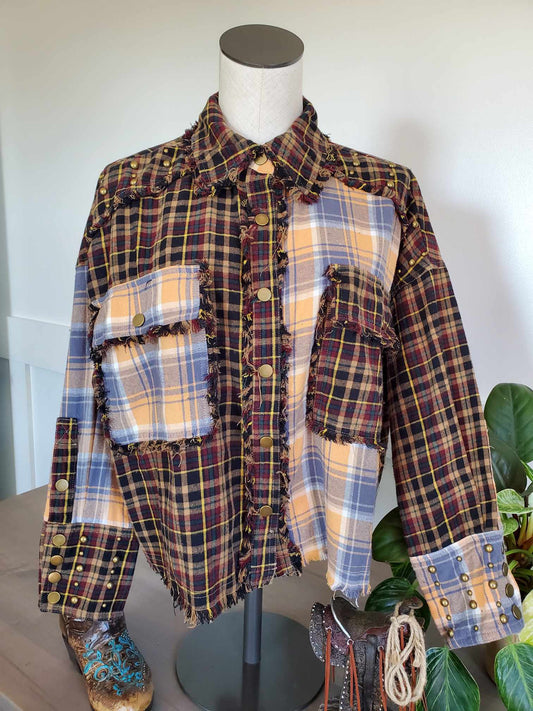 Multi Color Checker Print Stud Shirt