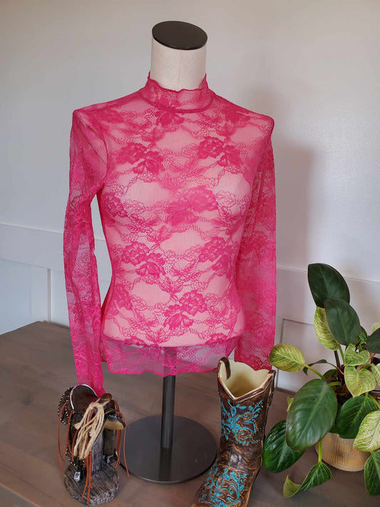 Pink Lace Mesh Top