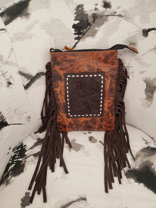 Rawhide Floral Buck Stitching Cross Body